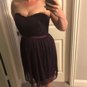 Strapless, scalloped laced, Short, Plum Dress